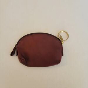 Burgundy Zip Coin Purse Keychain Pouch w/ Gold Ring Small Mini Wallet Organizer